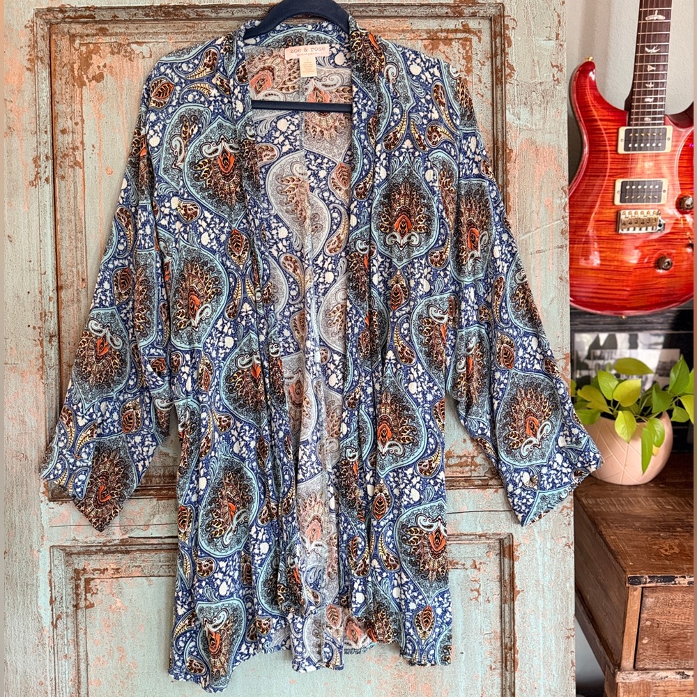 Zoe & Rose Band of Gypsies Boho Paisley Kimono Cardigan L
